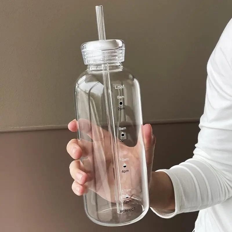 Portable Glass Cup Microwave Safe Milk Bottle Coffee Cup with Time Scale Heat Resistant Measuring Milk Cup for Home Outdoor