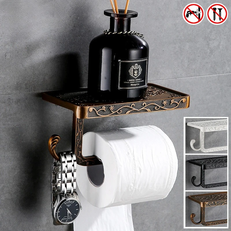 

1Pc Bathroom Space Aluminum Phone Roll Paper Towel Holder Storage Rack European Antique Carved Toilet Tissue Holder