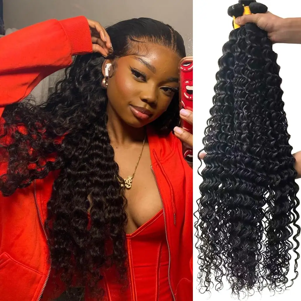 12A Deep Wave Bundles Human Hair 16 18 20 Inchs Human Hair Bundles 100% Unprocessed Brazilian Curly Human hair