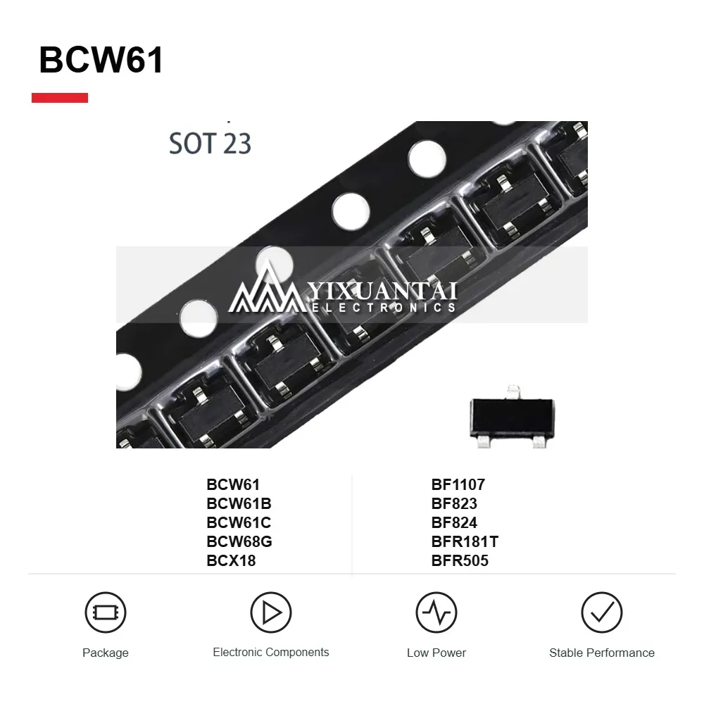 BCW61 BCW61B BCW61C BCW68G BCX18 BF1107 BF823 BF824 BFR181T BFR505 MOSFETs and Bipolar Transistors SOT-23 100PCS