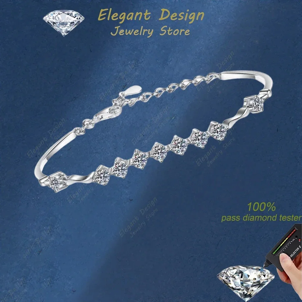 Elegant Design Nine Stars Total 1.35 Carat Moissanite Bracelets Women, Classic Platinum PT950 Girls Fine Jewelry Birthday Gift