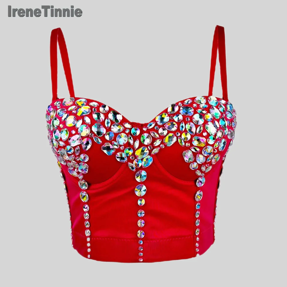 IRENE TINNIE Luxury Acrylic Colourful Diamond Push Up Bustier Bra, Female Party Street Style Short Tank Top, Cropped Top 2025