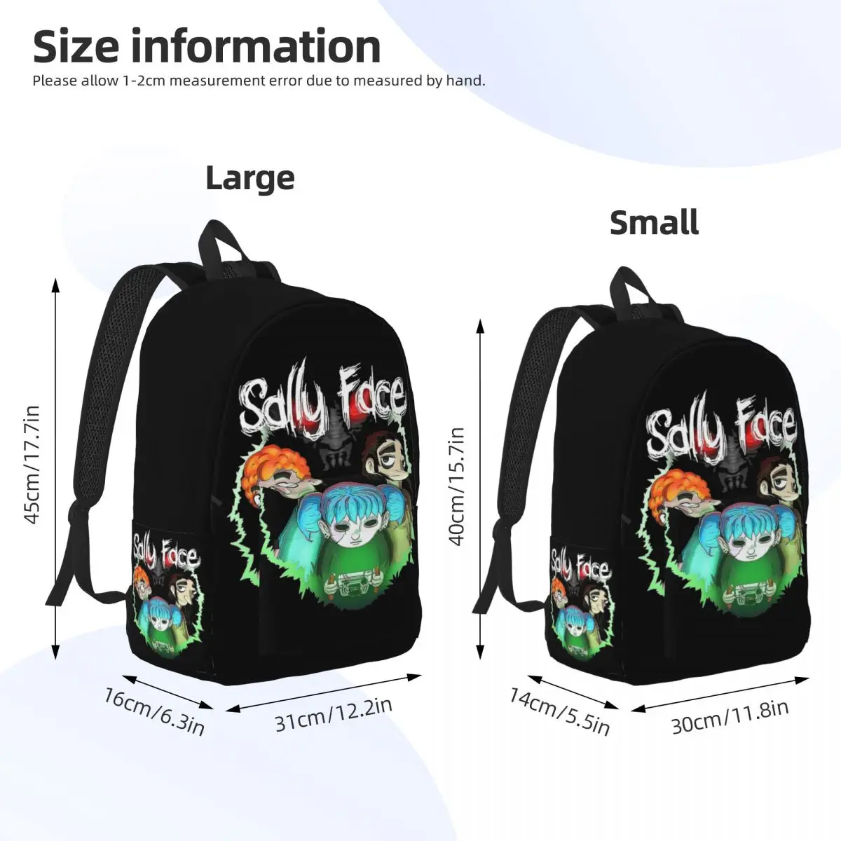 Sally Face Characters Mochila para homens e mulheres, mochila de jogos, bolsas de lona, esportes, estudante, trabalho, laptop, computador, fãs de jogos, clássica