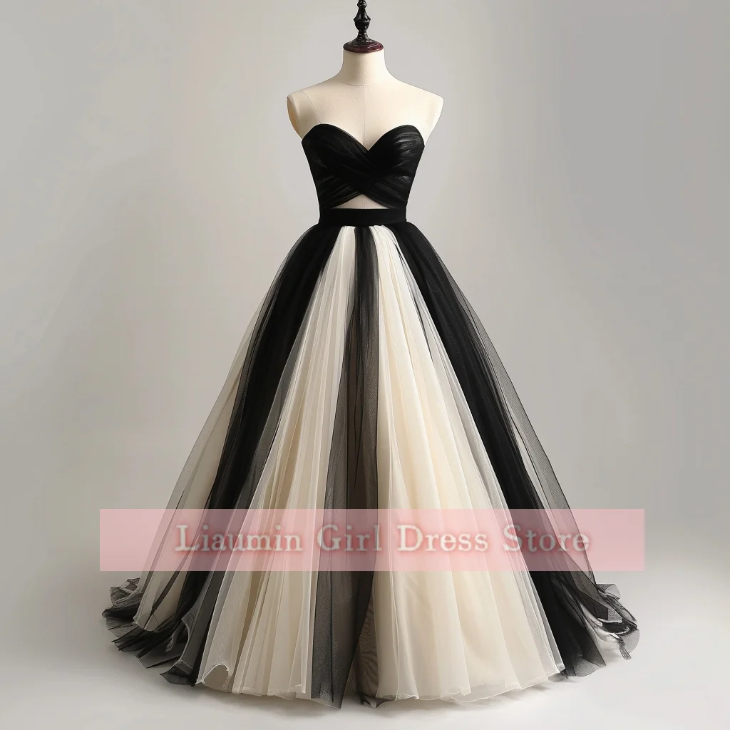 Simple White Black Tulle Wedding Dresses Bridal Gown Floor Length Formal Brithday Party Occasion Lace Up Back Customized W8-19