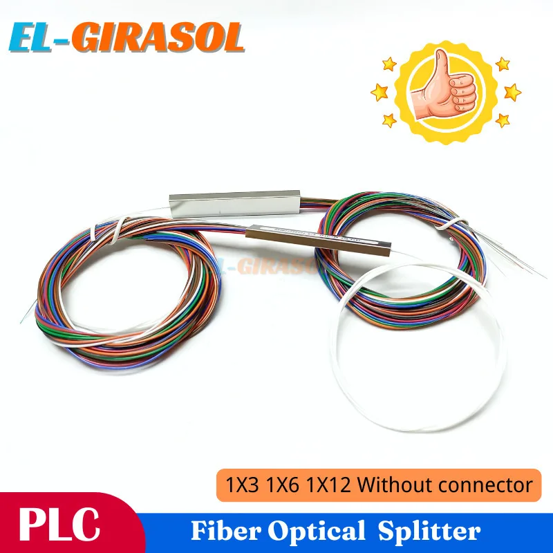 10pcs Fiber Optic Splitter 1x3 1x6 1x12 PLC Splitter 0.9mm Mini Blockless Without Connector Cable Optical PLC Splitter FTTH