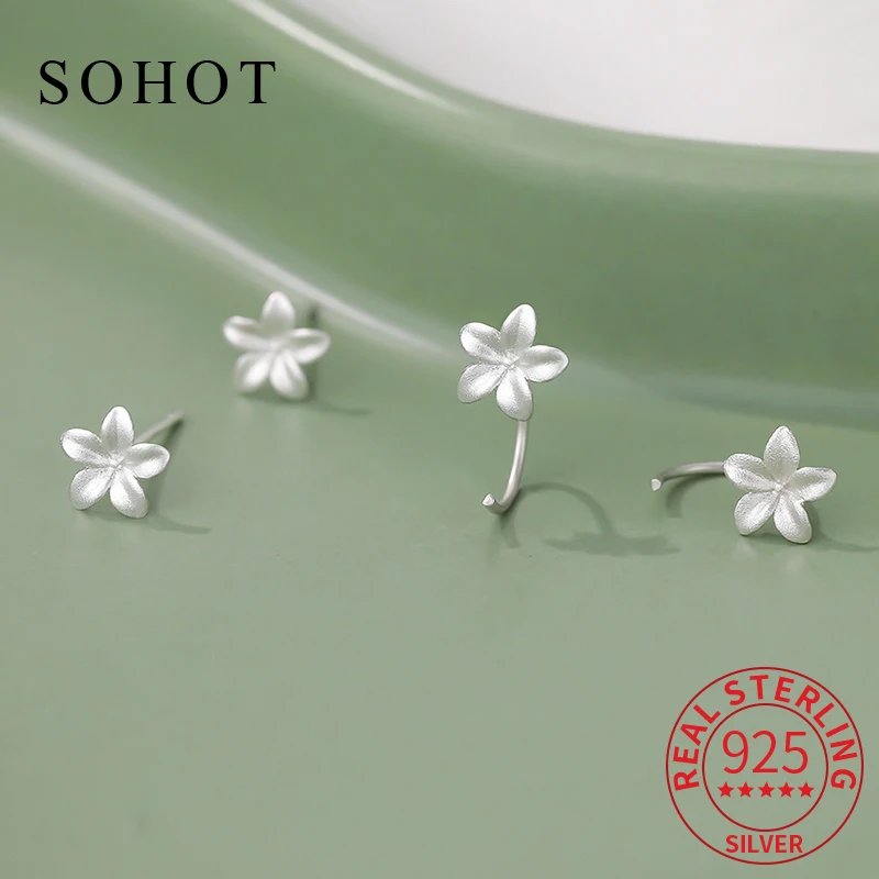 

Real 925 Sterling Silver Flower Stud Earrings for Women Cute Plant Fine Jewelry Ear Hole Care Minimalist Accessories