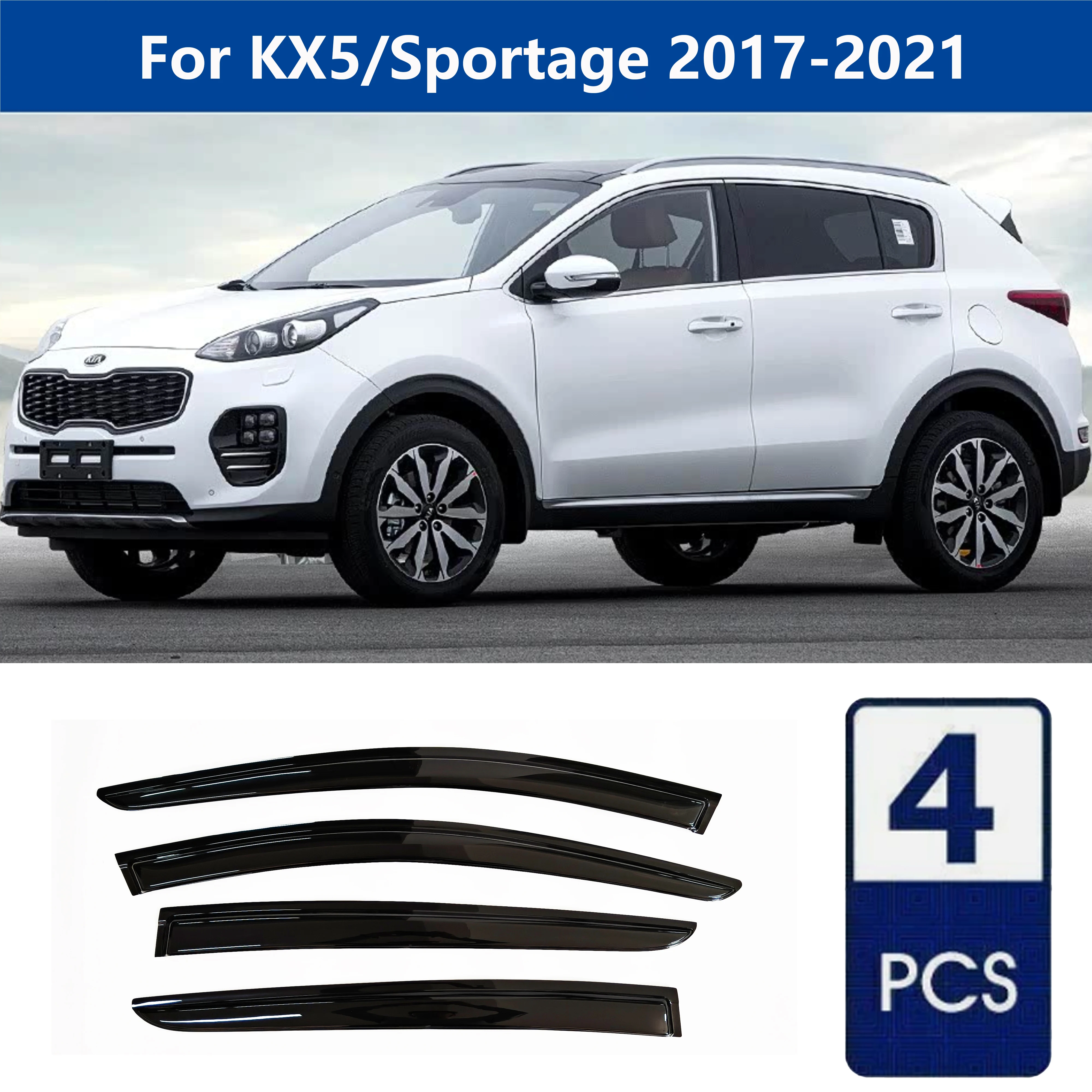 

AIBAP High-Quality 4pcs 1.8mm Car Windows Visor For Sportage/KX5 2017-2021 window visors rain guards rain guard Sun Rain Visors