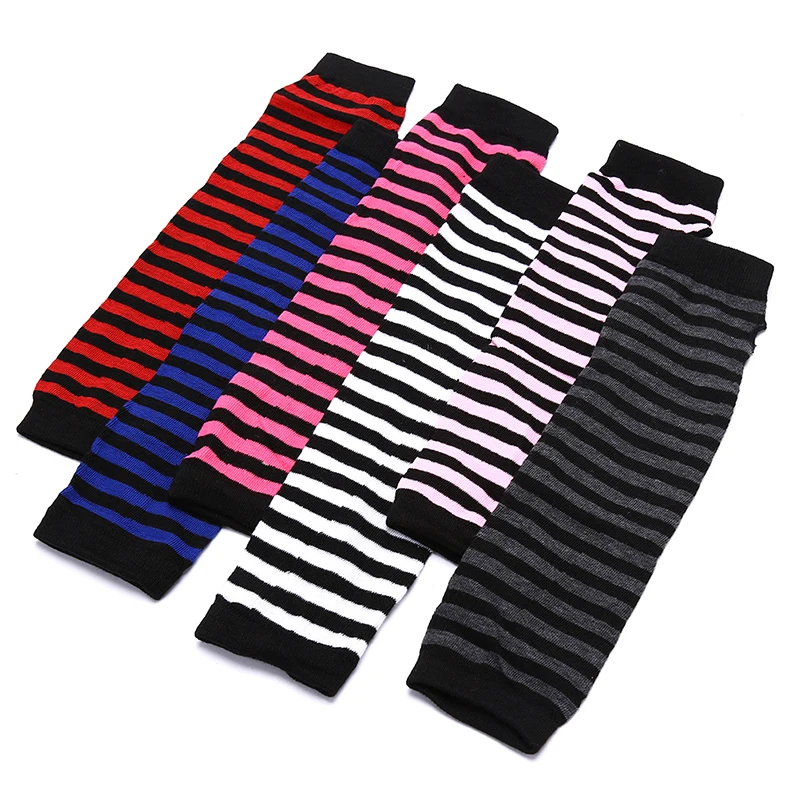 1 Paar Gebreide Gestreepte Warme Wanten Vrouwen Arm Warmer Vingerloze Lange Handschoenen Bescherming Arm Warmer Halve Vingermouwen