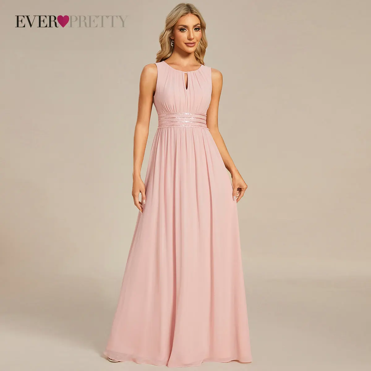 

Ever Pretty Simple Sleeveless A-line Chiffon Pink Bridesmaid Dresses with Hollow Out Wedding Party Dress robes invitée mariage