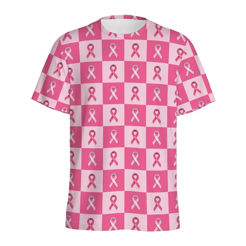 New 3D Breast Cancer Awareness Printing T Shirt Pink Ribbons Graphic Tee Shirts Women Fashion Streetwear Short Sleeves Clothing