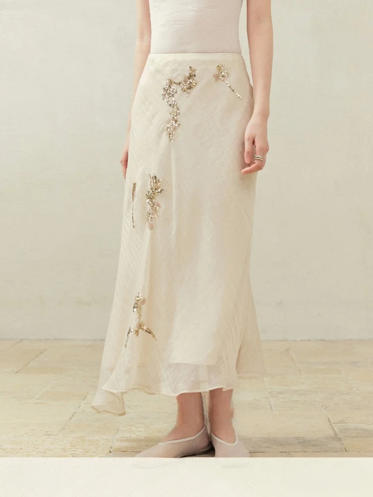 

Юбка MurmurMi из коллекции Capsule с пайетками и вышивкой, асимметричный крой, для женщин, для повседневной носки, со средней талией, нейлон