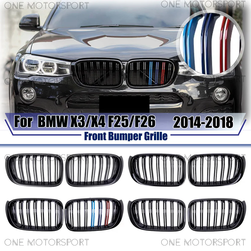 

Double Line Style Matte Black Front Bumper Grille For BMW X3 F25 X4 F26 2014-2018 Glossy M-Color Racing Grille Bumper Grilles