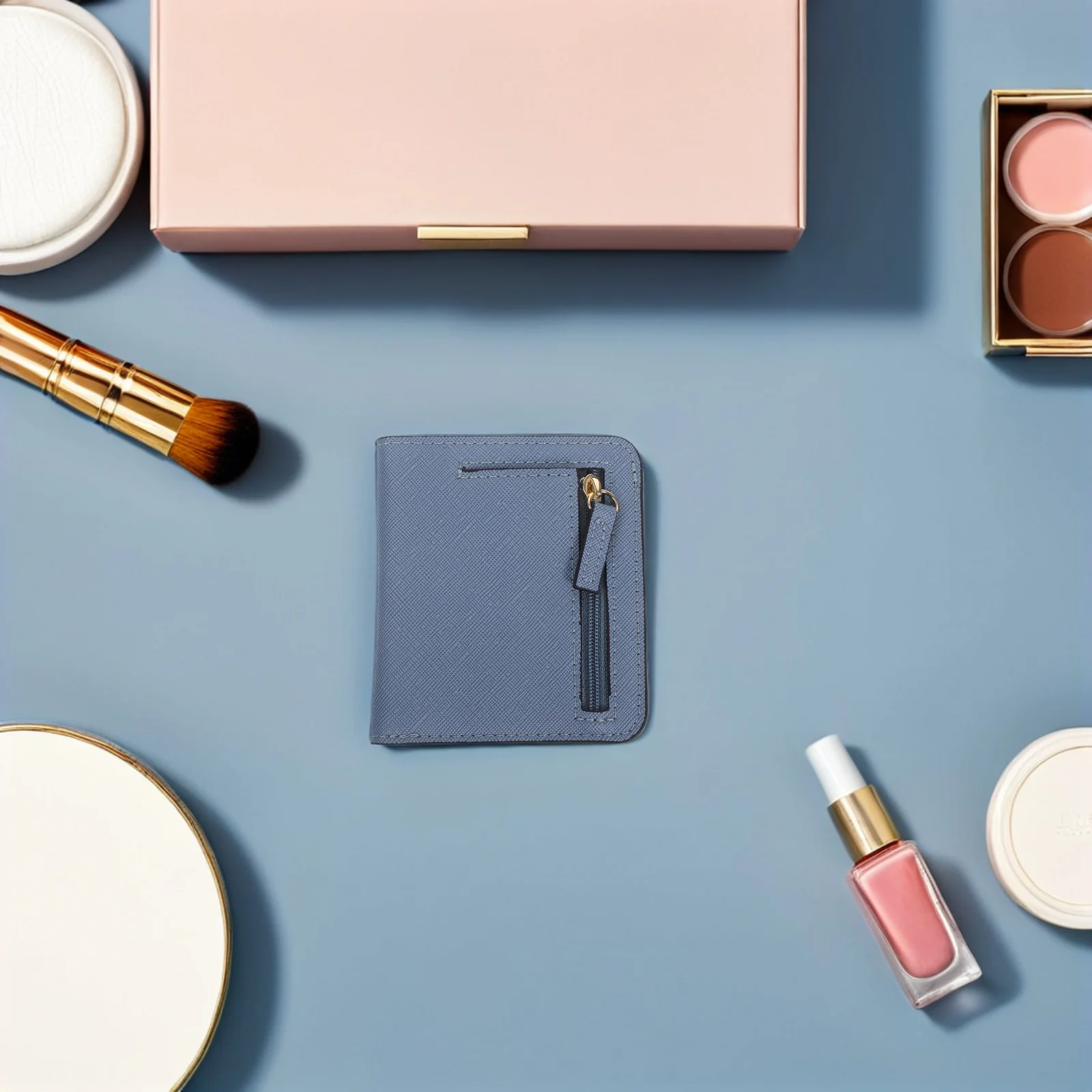 محفظة نسائية رفيعة: محفظة صغيرة من البولي يوريثان بسيطة للبطاقات والعملات النقدية وتصميم رفيع للغاية وخفيف الوزن وقابض مدمج محمول