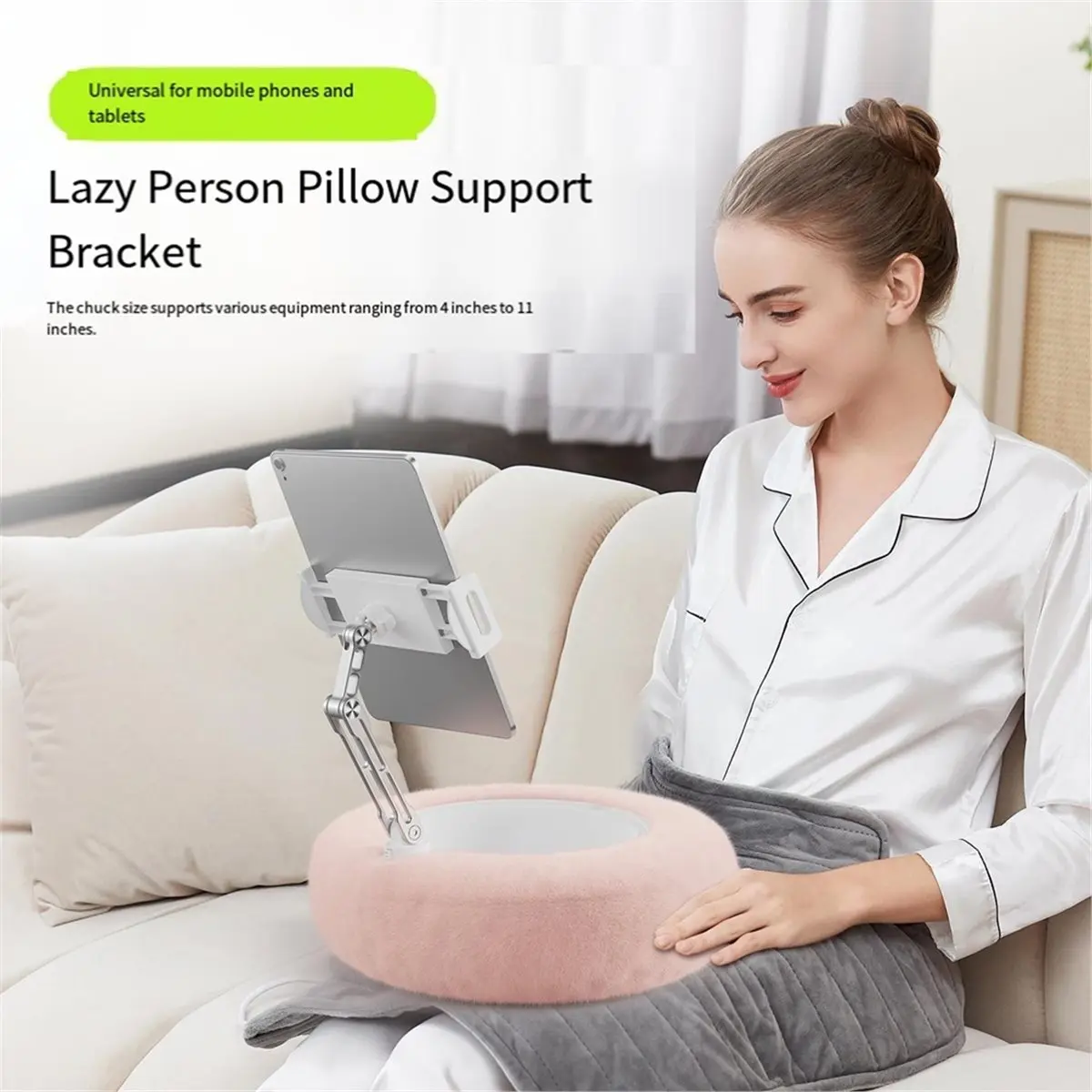 

Подставка для подушки, регулируемый держатель для рук, мягкая плюшевая ткань, 360° ° Вращающийся зажим для телефона, планшета 4,7–13 дюймов. Использование на кровати и диванах.