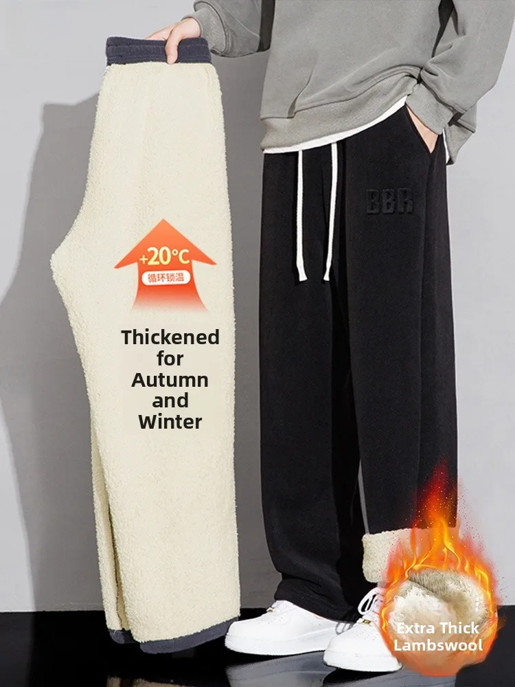 

Мужские спортивные повседневные брюки из овечьего вельвета с начесом, свободного кроя, прямого кроя, теплые, для осени и зимы