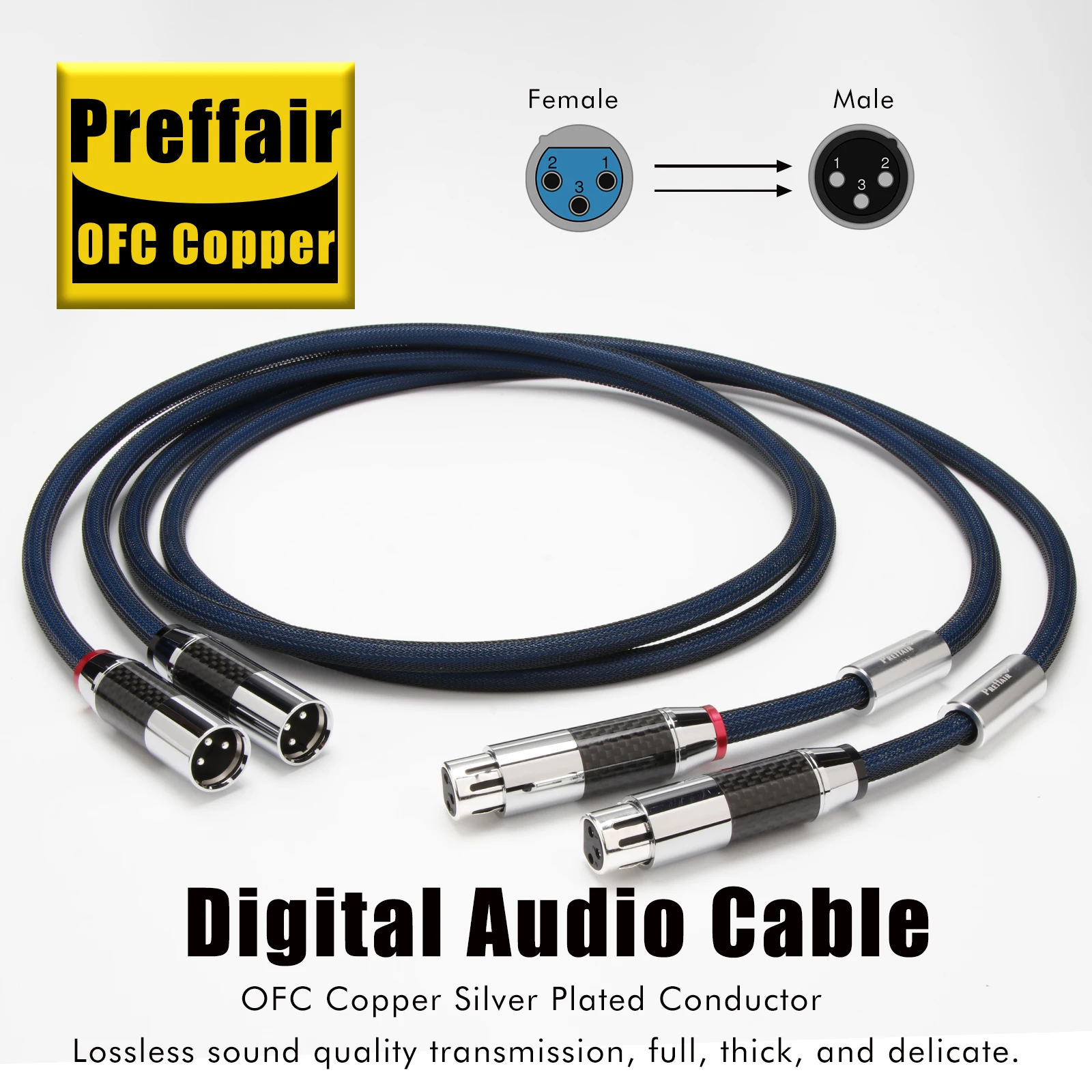 

Высококачественный XLR-кабель Preffair с высокой чистотой передачи сигнала, из углеродного волокна, с серебряным покрытием, 3-контактный XLR (штекер-гнездо) для аудио/видео, балансный провод