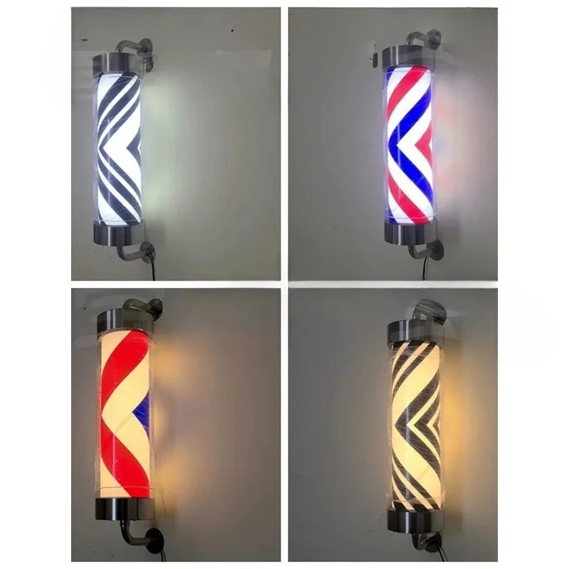 Super Bright LED Barber Pole Light Stainless Steel Waterproof Cylindrical Wall Mount Sign for Hair Shop Outdoor Use