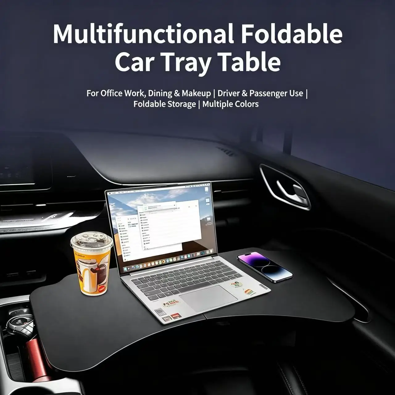 Car Folding Tray Table Steering Wheel Mount Laptop Desk Car Food Eating Table