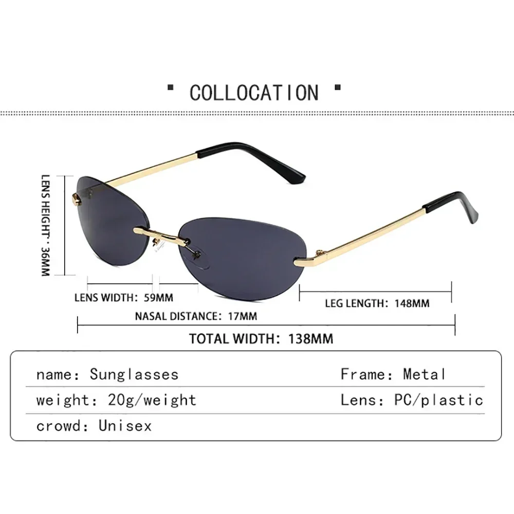 Neue Retro Modische Rahmenlose Cat Eye Luxuriöse Hochtemperament Sonnenbrille Neutral Outdoor Reise UV400 Beständig Sonnenbrille – Detail 3