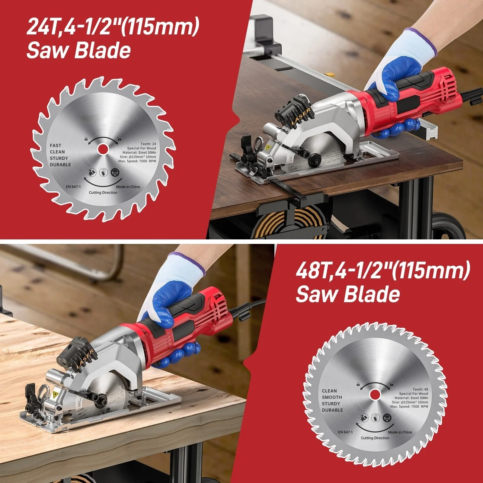 580W 115MM For Mini Portable Circular Saw 24 And 48 TCT Blade Laser Guide for Wood PVC Pipe Cutting Power Tools