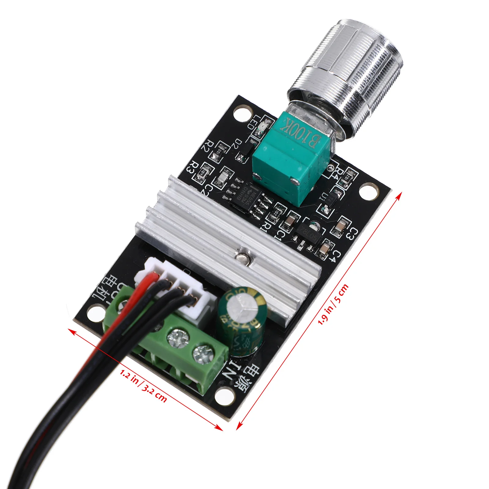 

1203BB DC Motor Speed Controller PWM Regulator 5x3 2x1 5cm Metal Reverse Switch Potentiometer 3A Continuous Current Adjustable