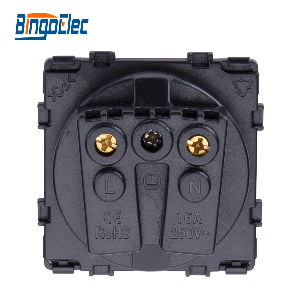 Bingoelec EU Standard Safety 45*45mm Glass Panel Wall Power Socket Outlet DIY Parts Module 250V 16A