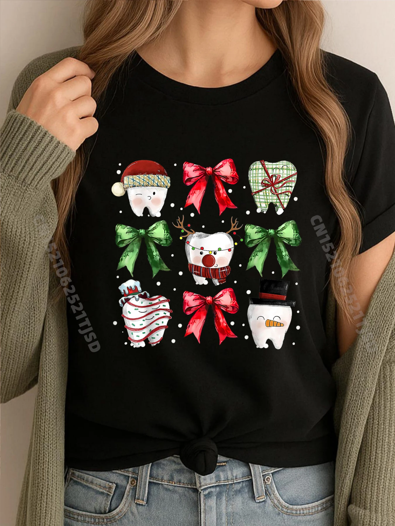 

Рождественская кокетка с милыми зубами и бантом, стоматологический гигиенист, уличная одежда в стиле хип-хоп, футболки для женщин