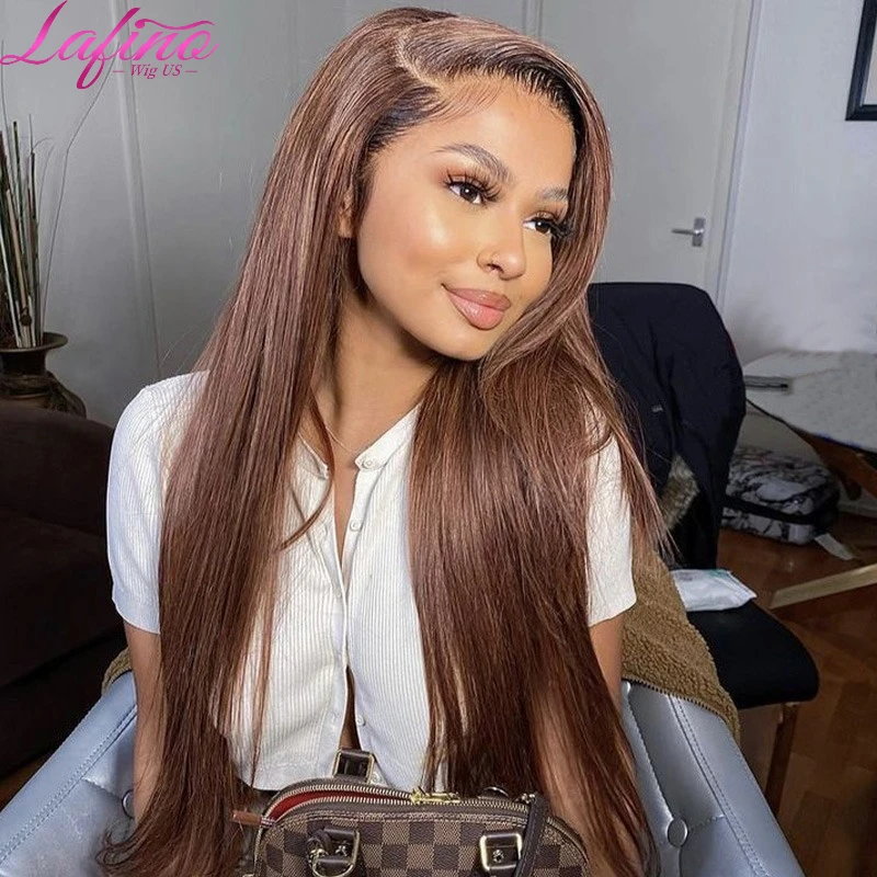 #4 Chocolate Brown Straight Human Hair Wig 13x6 Hd Lace Human Hair Wig 13x4 Lace Front Wig 200% Density Brazilian Hair For Women image 4