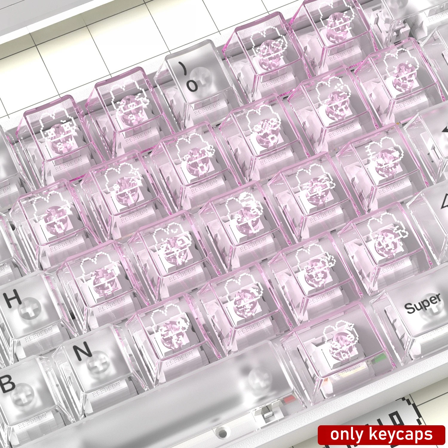 PC Transparent Heart Keycaps 21 Keys Crystal Clear Cherry Profile Backlit Keycap for  60% 87% 100% TKL MX Mechanical Keyboard