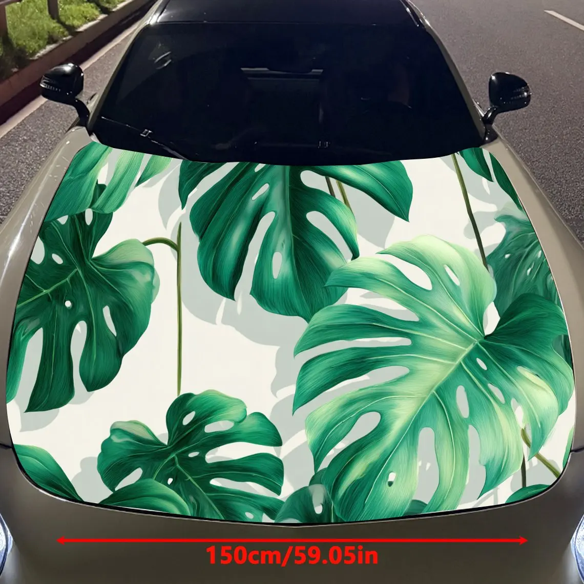 Simulated Palm Leaves Car Hood Vinyl Stickers Car Surface Protection Decal Car Decoration Cover Vinyl Wraps Waterproof Self-adhe