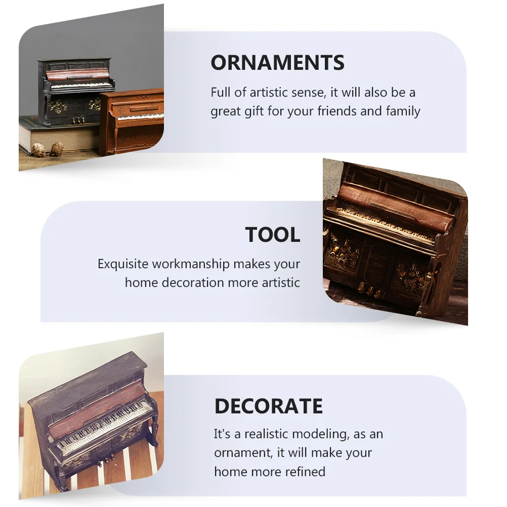 

Mini Piano Ornament Musical Instrument Decorations Retro Props Charming Gift Realistic Resin Miniature Artistic Trinkets Photo