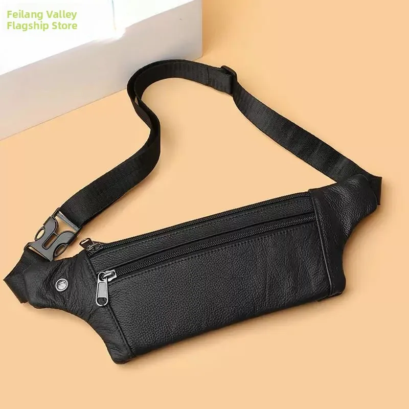Fashionable Fitness Men's Crossbody Bag 2026 New Style Sport Mobile Phone Waist Bag Single Shoulder Men's Bag Leather Material