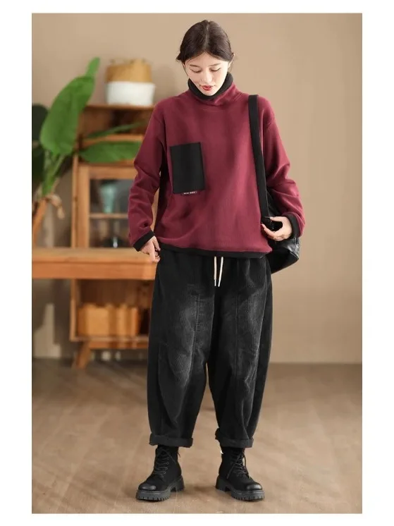 Sudadera Orlon de cuello alto para mujer, ropa interior holgada informal, Base irt cálida, novedad de Otoño Invierno, Top largo cómodo