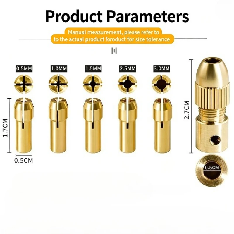 Mini Drill Chuck Collet Set  0.5-3mm（Inner2mm-2.35mm）For Electric Motor Shaft Fit Micro Twist Drill Brass Cartridge Rotary Tool