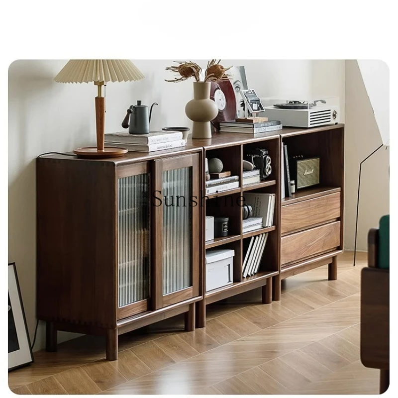 Solid wood bookcase rack floor-to-ceiling sofa with glass door Nordic simple and modern
