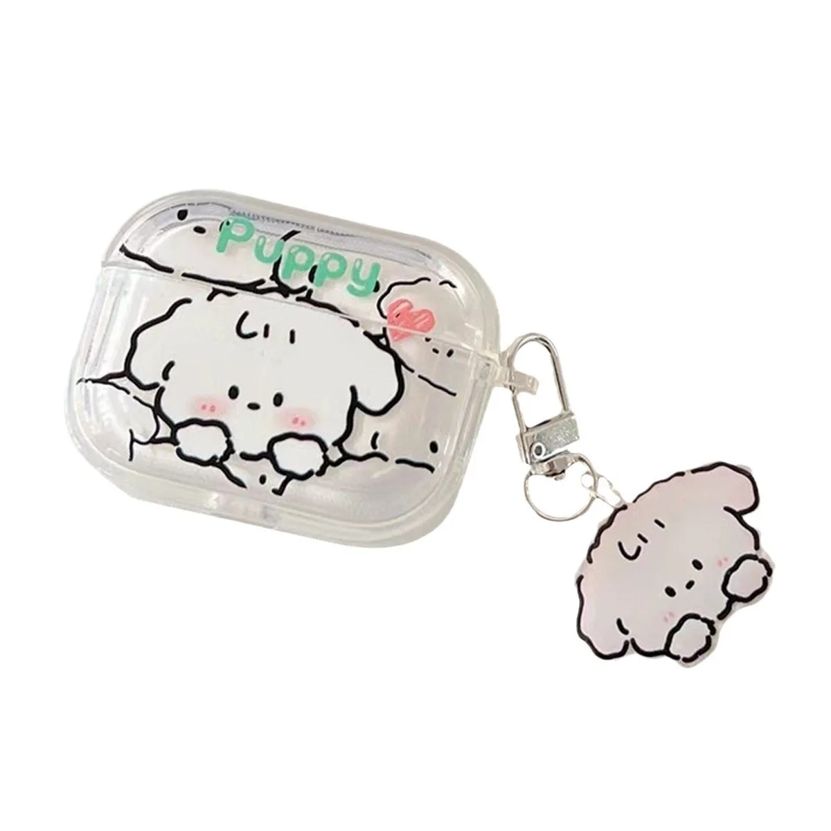 Étui de protection pour AirPods Pro 1 2, chien de dessin animé chiot, étui pour écouteurs Sweet Pearl avec porte-clés, housse transparente pour Air Pods