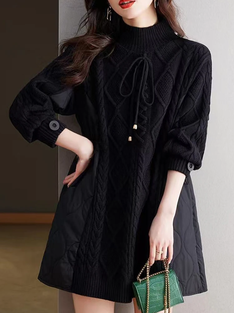 Max LuLu Korean Paddded Luxury Long Ladies Winter Sweaters Patchwork Casual Jumper Classic Vintage Loose Oversized Warm Pullover