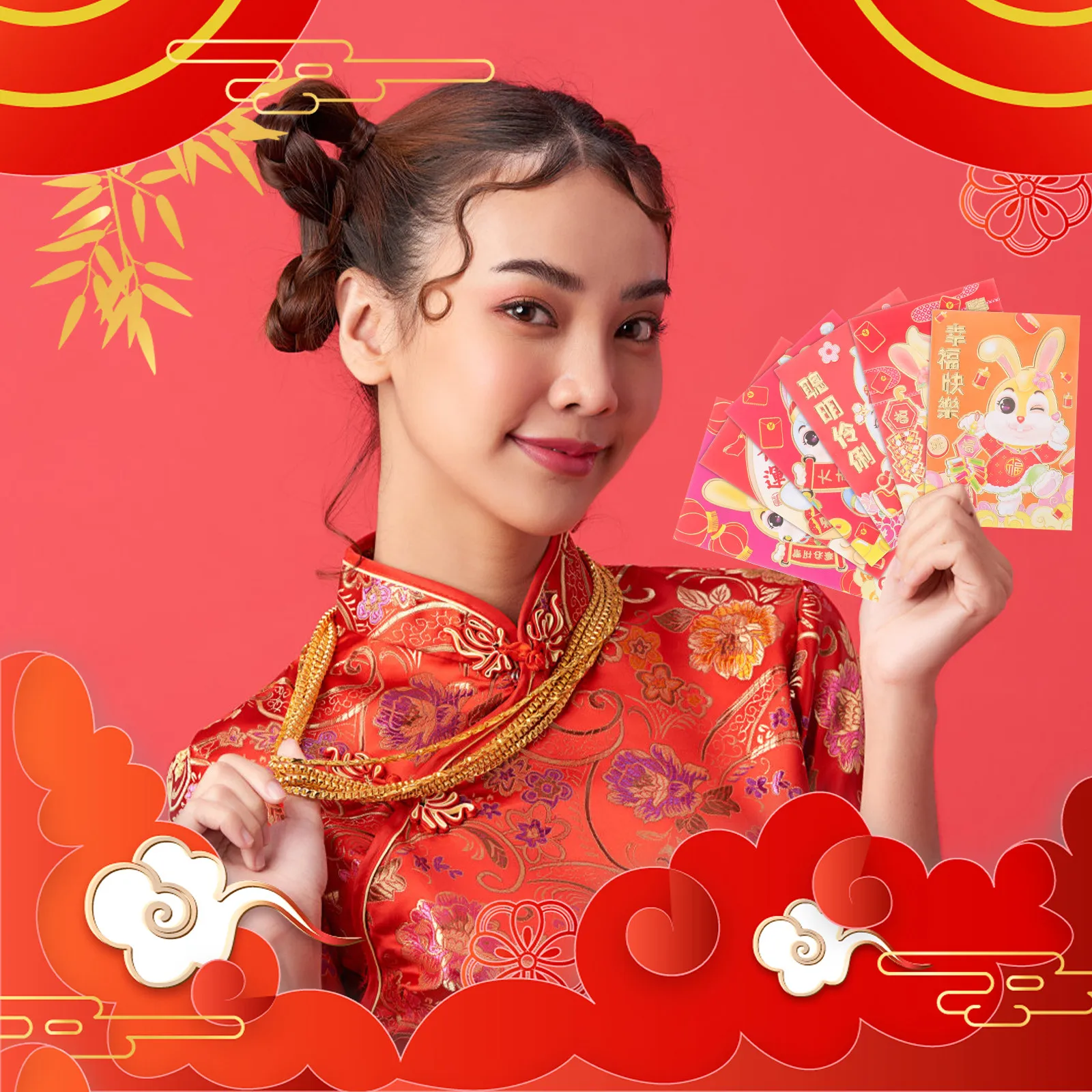 

54 шт. красных конвертов с мультяшными рисунками на Год Кролика 2023, пакеты для денег на удачу на Китайский Новый год, Свадьбу, День рождения