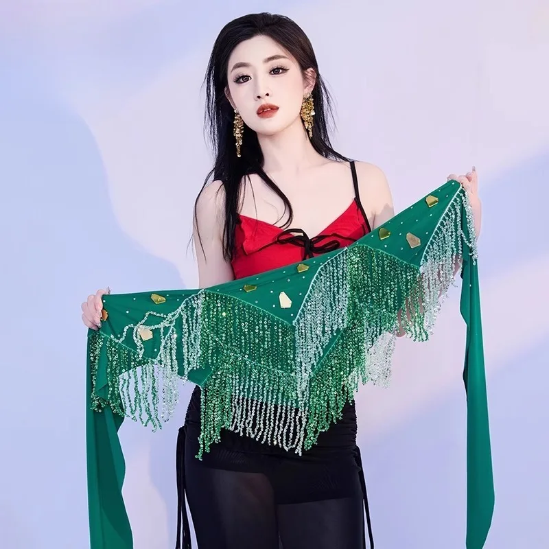 Customized New Belly Dance Belt Waist Chain Hip Scarf Triangle Scarf Tassel Tribe Dance Performance Waist Scarf Female Skirt