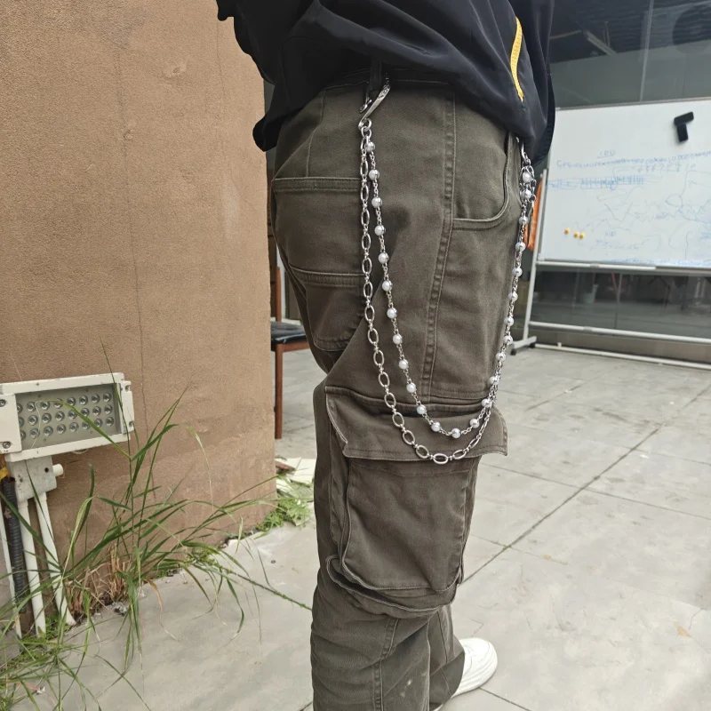 Carving Flowers Tang Grass Buckle Guitar Pick Metal Pearl Double-deck Pants Chain Concise luxurious Accessories And Ornaments