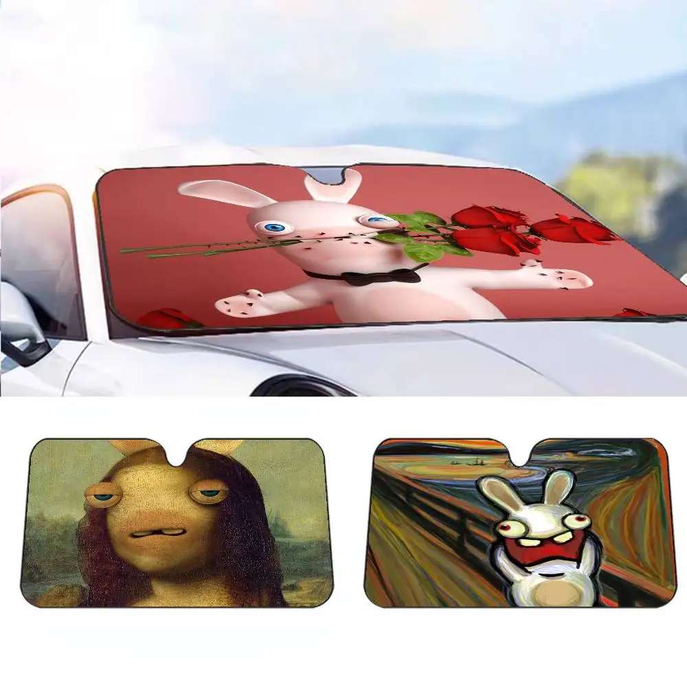 Cartoon R-Raving Cute R-Rabbids Car SunShade Parasol Car Windshield Sun Shade UV Protection and Interior Cooler