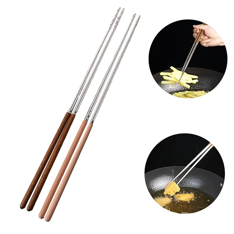 1Pair Stainless Steel Chopsticks Long Chopsticks Cook Noodles Deep Fried Hot Pot Chinese Chopsticks Reusable Metal Chopstick