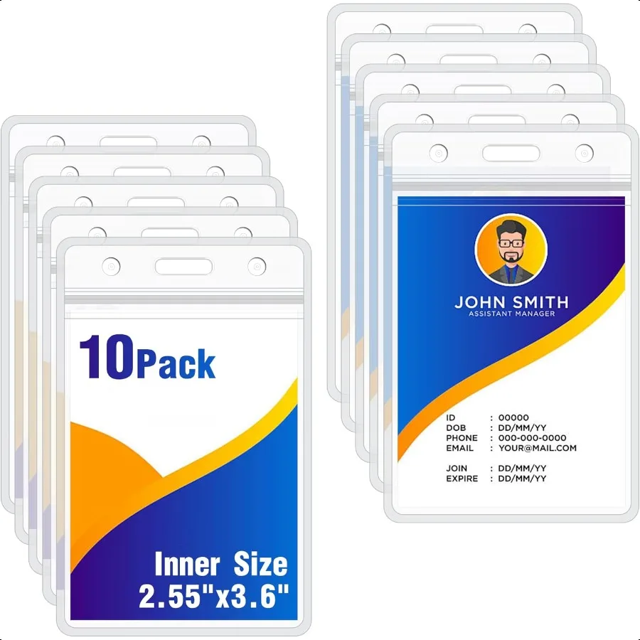 

10Pack Vertical ID Badge HolderExtra Thick Clear ID Card Holder with Waterproof Resealable ZipName Tag Holder for s Office and