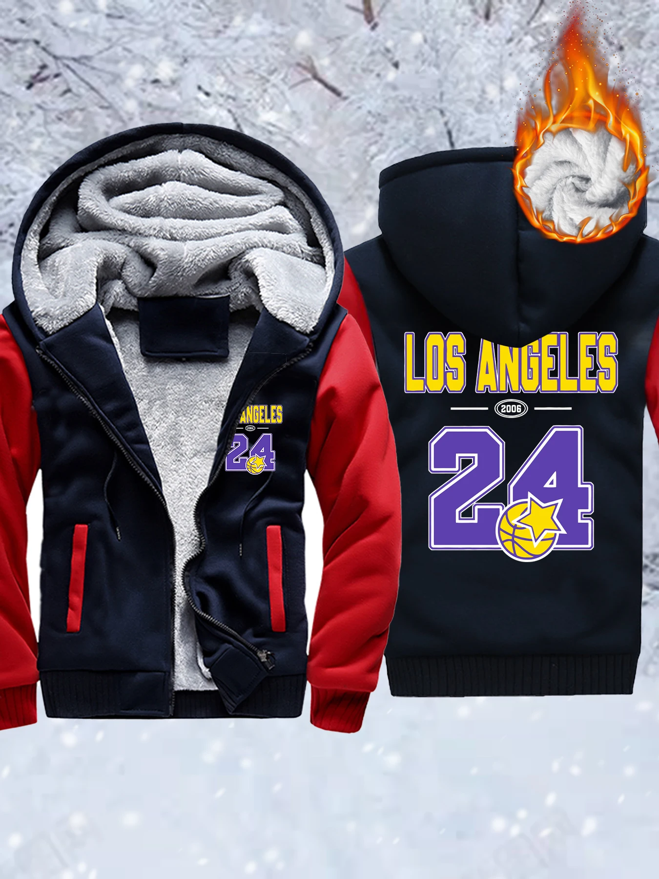 

Лос-Анджелес номер 24, мужские флисовые базовые куртки с принтом, зимняя утепленная толстовка на молнии, удобная мягкая уличная одежда