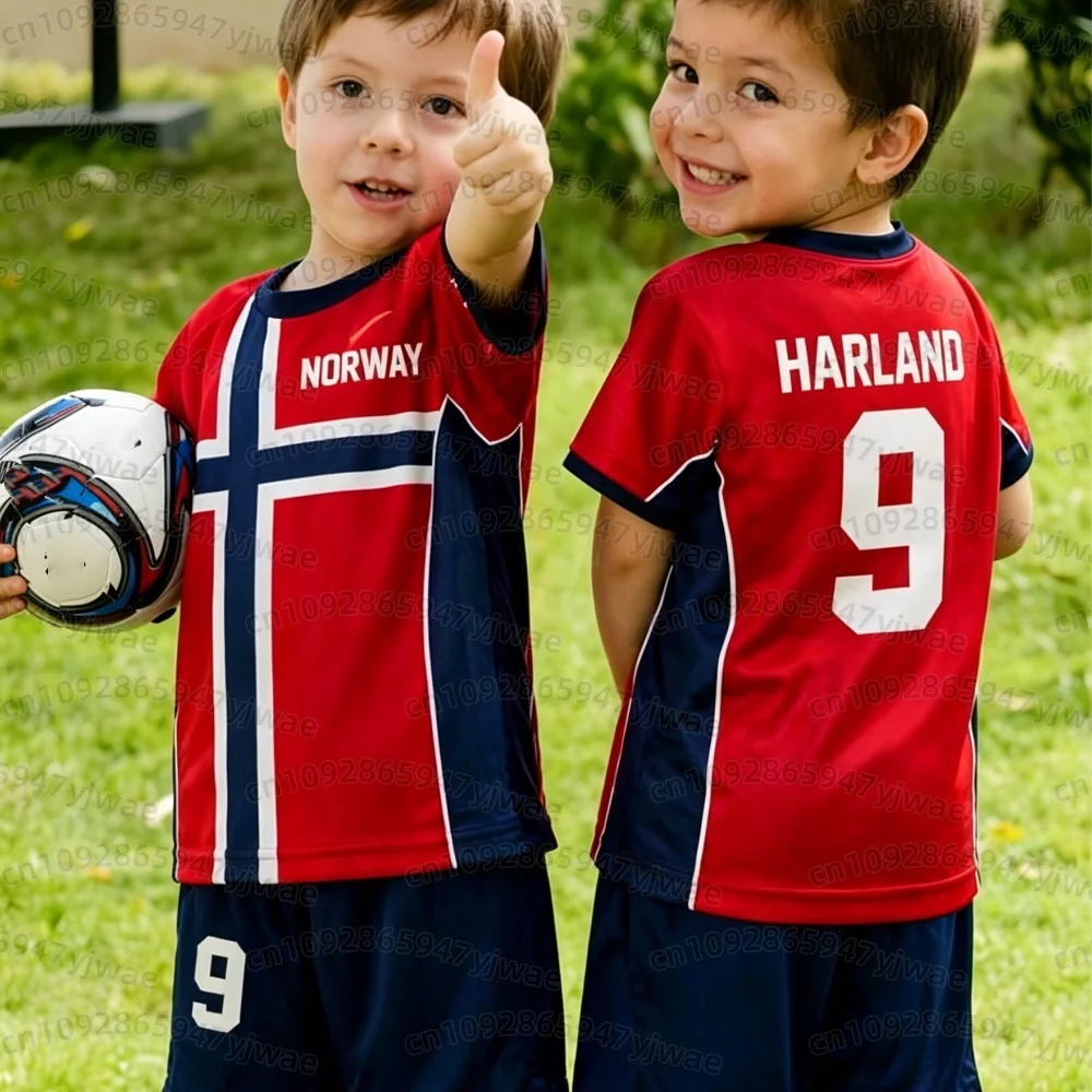 26 Jungen HAALAND Nr.9 Fußballtrikot T-Shirt Shorts Set Damen Herren Norwegen Fußballfans Shirt Shorts Set Kinder Trainingsanzug 2-teiliges Set