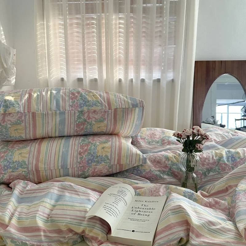 Floral Style Duvet Cover Pure Cotton Bed Cover Girls Soft Comforter Covers Set with Pillowcase이불커버 King Size Quilt Cover Set