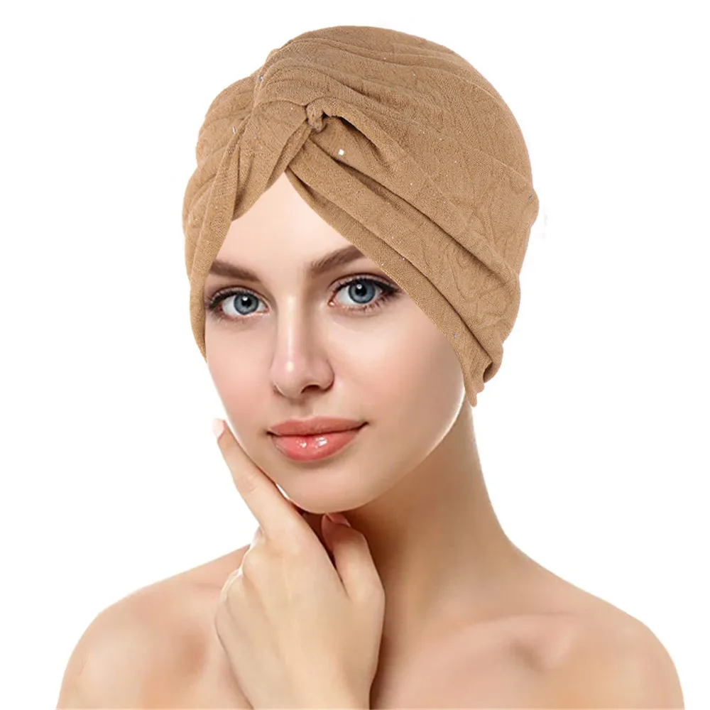 Muslim Women Cross Ruffle Chemo Sleep Turban Hijab Bonnet Headwear Scarf Beanie Cap Hat for Cancer Patient Hair Loss Accessories