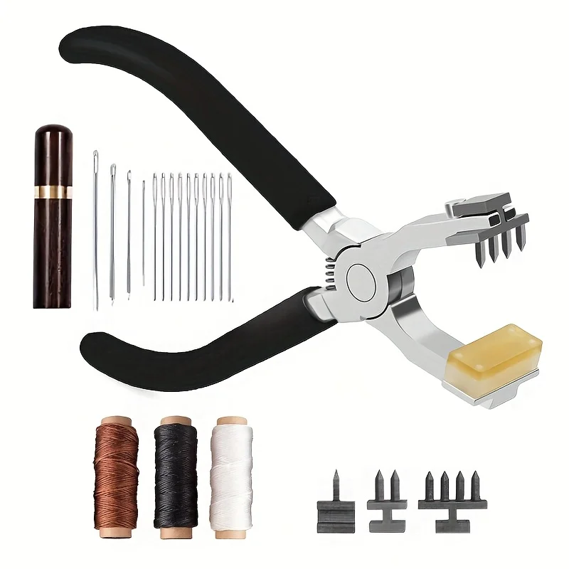 

Leather Sewing and Punching Machine, Silent Pliers Tool, Leather Needle, Wooden Needle Box, Wax Thread, Metal Punching Tool