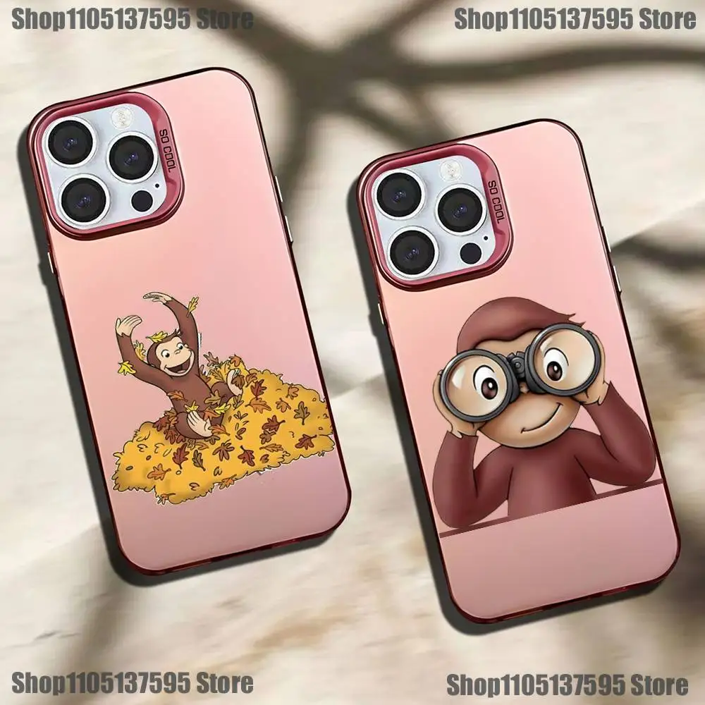 

Curious George Monkey Phone Case For iPhone 17,16,15,14,13,12,11,Mini,Pro,E,SE4,XS,MAX Pink Candy Matte Cover
