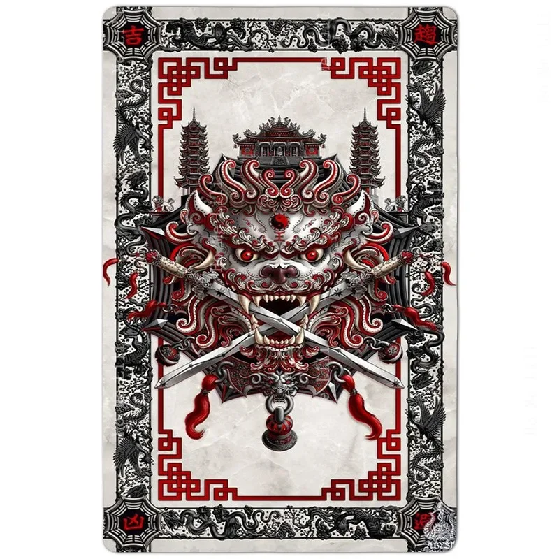 Chinese Protected Sword Lion Fantasy Home Decoration Bloody White Goth Style Non Slip Flannel Floor Rugs By Ho Me Lili